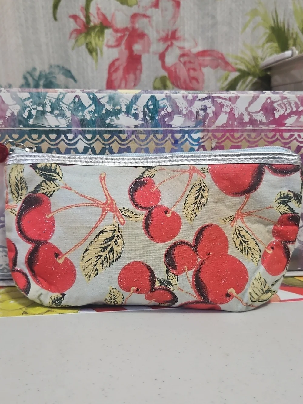 Worldwide Dreams LLC Cherry Makeup Bag Very Cute W Sparkles BALL CHERRY zipper